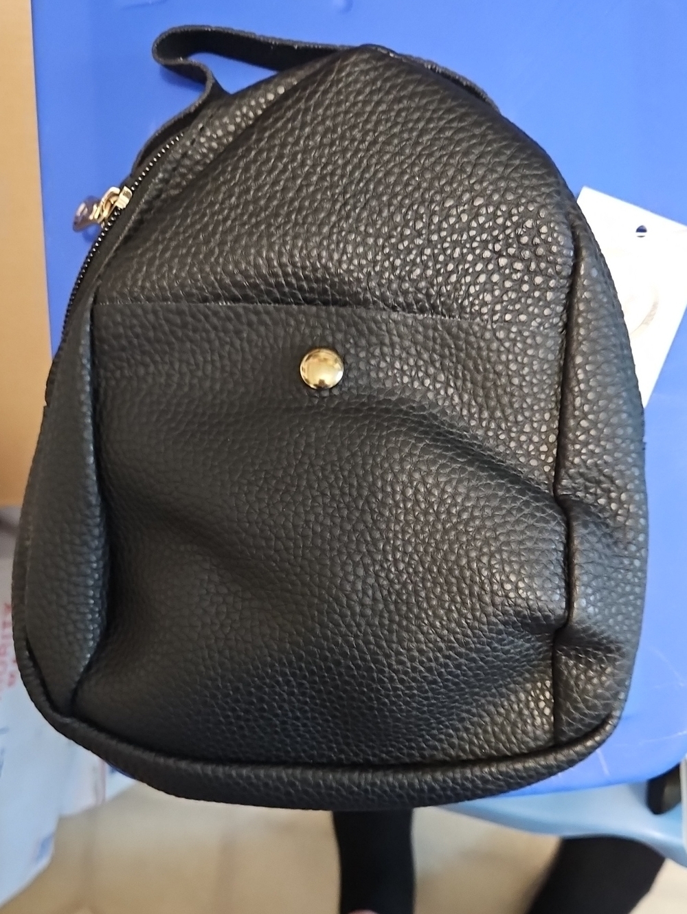 Textured Black Women's Mini Backpack with Gold Accent